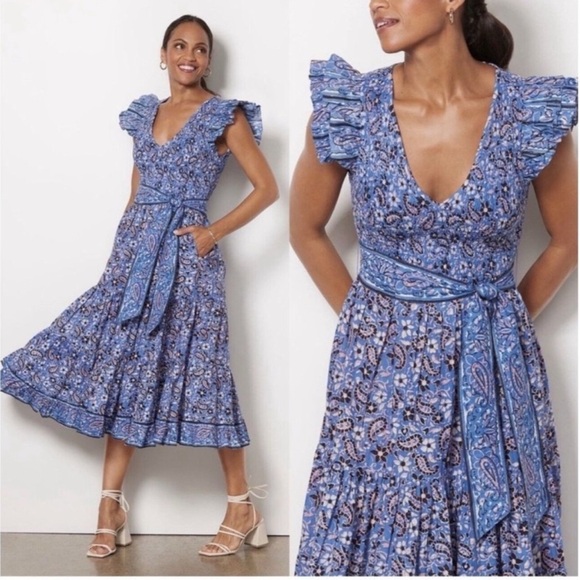 CLEOBELLA AUTUMN MIDI DRESS IN BLUE PAISLEY PRINT WITH POCKETS SIZE SMALL - Picture 2 of 15